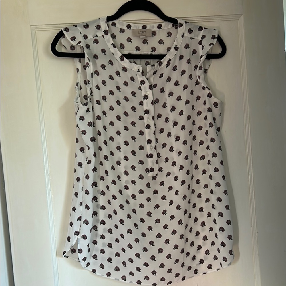 Loft White and Floral Sleeveless Blouse